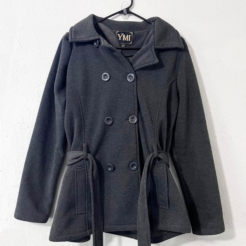 YMI Juniors Charcoal Gray Hooded Belted Pea Coat Junior XL